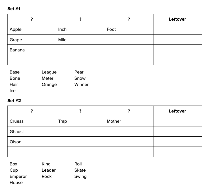 Puzzle with tables of word lists