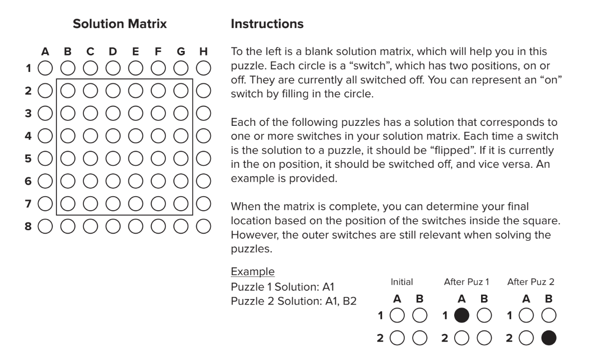 Puzzle instructions with grid of circles